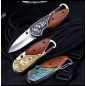 5.3" WOOD HANDLE Folding Blade Pocket Knife Rainbow Blade Stainless Steel