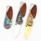 5.3" WOOD HANDLE Folding Blade Pocket Knife Rainbow Blade Stainless Steel