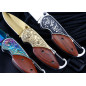 5.3" WOOD HANDLE Folding Blade Pocket Knife Rainbow Blade Stainless Steel