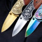 5.3" WOOD HANDLE Folding Blade Pocket Knife Rainbow Blade Stainless Steel