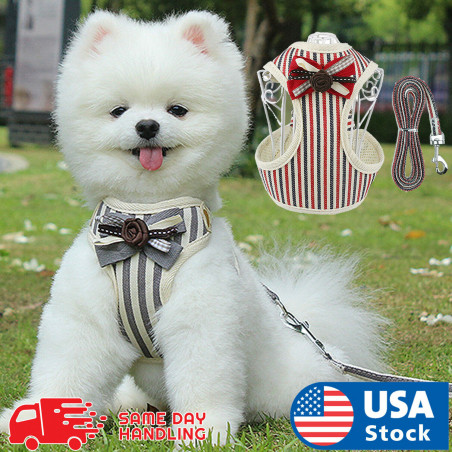 Bow tie Breathable Small Dog Cat Pet harness Vest Collar Chest Strap Leash XS-XL