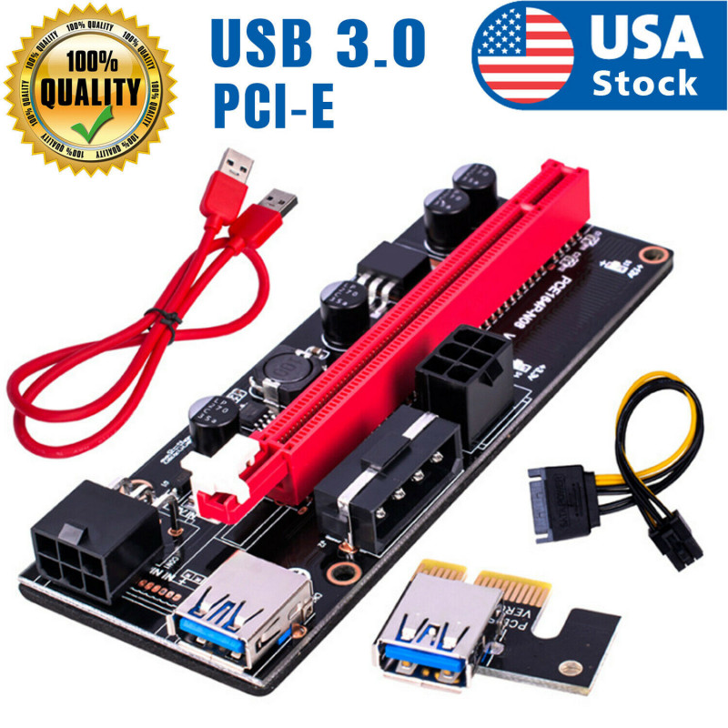 Ethereum PCI-E 1x to 16x Powered USB3.0 GPU Riser Extender Adapter Card VER 009s