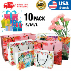10-Pack Paper Gift Party Tote Bags Rope Handle For Birthday Wedding Graduation