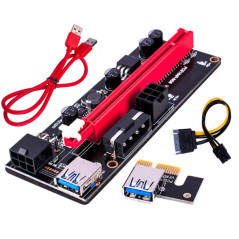 6PACK PCI-E 1x to 16x Powered USB3.0 GPU Riser Extender Adapter Card VER 009s