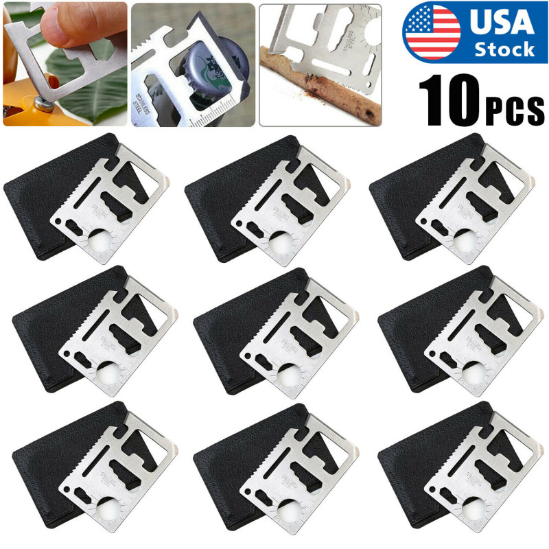 10PCS 11-in-1 Multi Tool Credit Card Wallet Knife Pocket Survival Camping