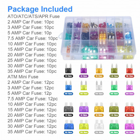 220pc Blade Fuse Assortment Auto Car Truck Motorcycle FUSES Kit ATC ATO ATM