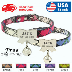 Personalized PU Leather Dog Collar with name plate tag Cat ID tag XS S M