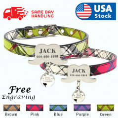 PU Personalized Dog Collar & Tag Small Dogs Cat Pet Free Engraved Name