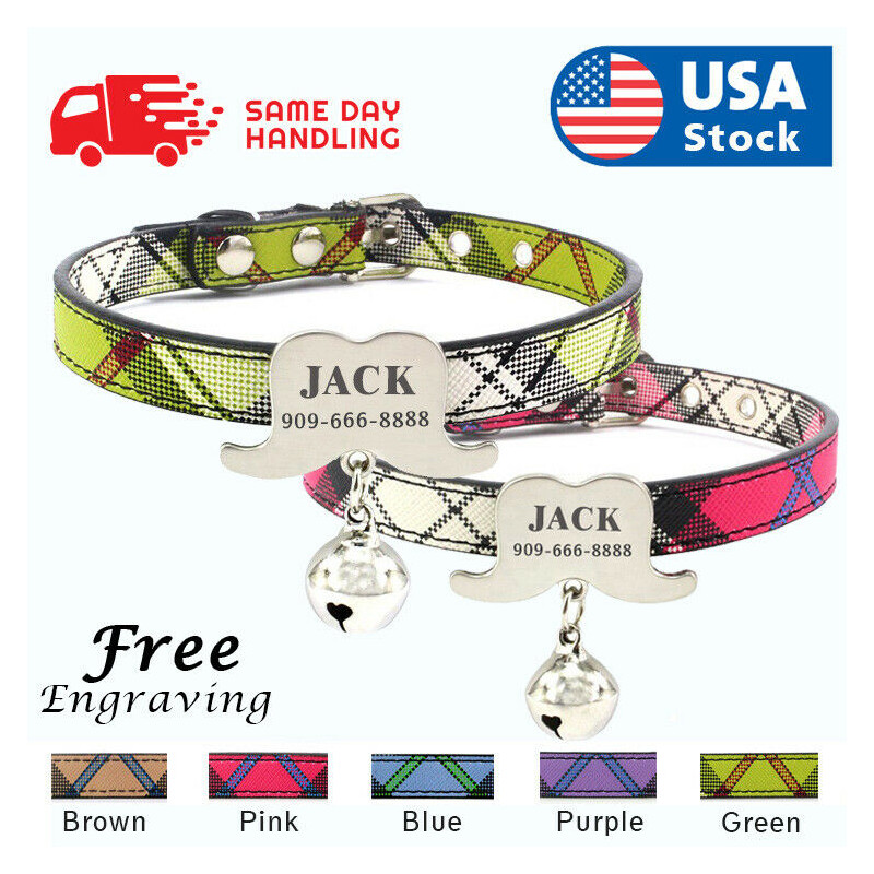 PU Personalized Dog Collar & Tag Small Dogs Cat Pet Free Engraved Name