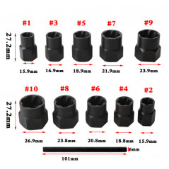 11pcs Twist Socket Set Damaged Lug Nut Lock Remover Extractor Tool 9-19mm Metric