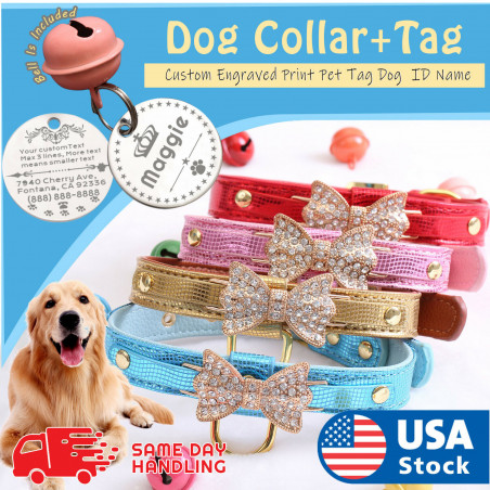 Custom Personalized Dog Collar Leather Pet  Name Plate Collars ID Tag