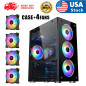 PC ATX Mid-Tower Gaming PC Computer Case Tempered Glass+RGB LED 4Fans
