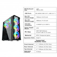 PC Gaming Computer Case Tempered Glass/Steel ATX Mid Tower USB 3.0 +RGB 6FANS