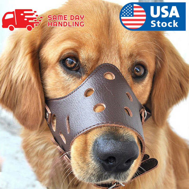 Adjustable Anti-biting Dog Soft PU Leather Muzzles Mouth Mesh Cover Pets Mask