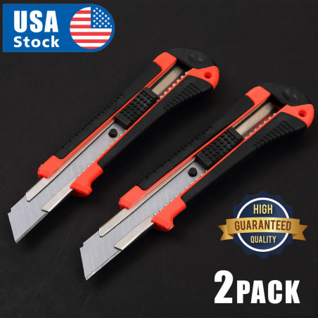 2 PACK 18mm Knife Box Cutter Retractable Snap Off Lock Razor Sharp Blade Tool