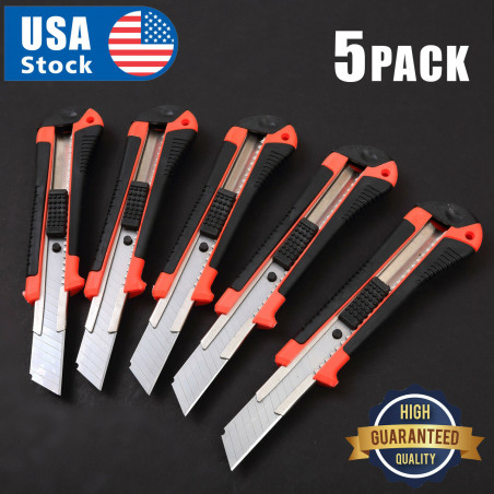 5 PACK 18 mm Knife Box Cutter Retractable Snap Off Lock Blade Tool Razor Sharp