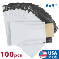 100 Pcs 6 x 9"  Bags Shipping Mailers Envelopes Plastic White Self Adhesive