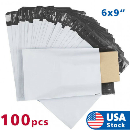 100 Pcs 6 x 9"  Bags Shipping Mailers Envelopes Plastic White Self Adhesive