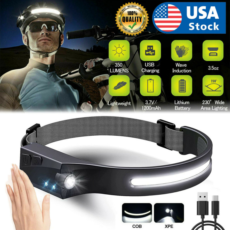 COB+LED Headlamp Headlight Torch Flashlight Work Light Bar Head Band Lamp