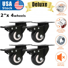 Set of 4 Heavy Duty Swivel Casters with Lock Brakes 2" Polyurethane Wheels