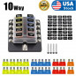 10-Way Fuse Box Blade Fuse Holder 5A 10A 15A 20A Fuses LED Indicator Waterpoof
