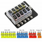 10-Way Fuse Box Blade Fuse Holder 5A 10A 15A 20A Fuses LED Indicator Waterpoof