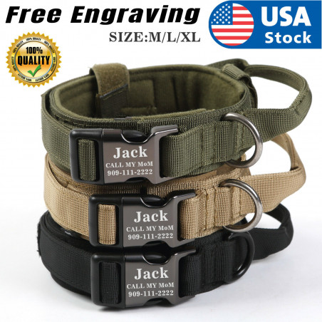 Heavy DutyTactical Military K9 Dog Training Collar with Metal Buckle Tag Name