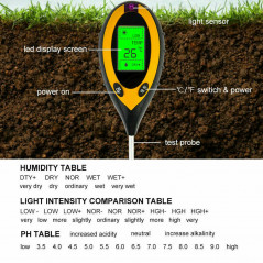 4 in 1 PH Tester Soil Water Moisture Light Test Meter for Garden Plant Seeding