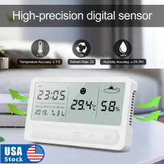 LCD Temperature Humidity Meter Indoor Digital Hygrometer Thermometer with Clock