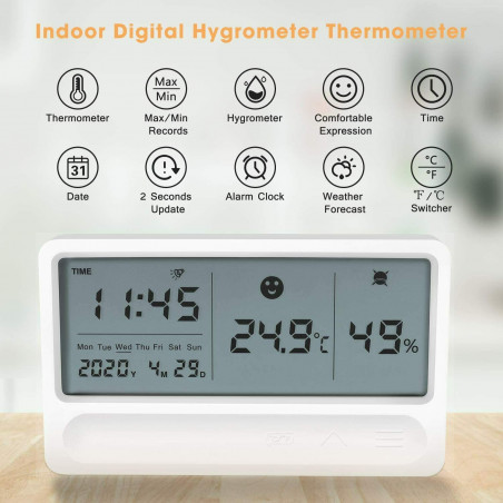 LCD Temperature Humidity Meter Indoor Digital Hygrometer Thermometer with Clock