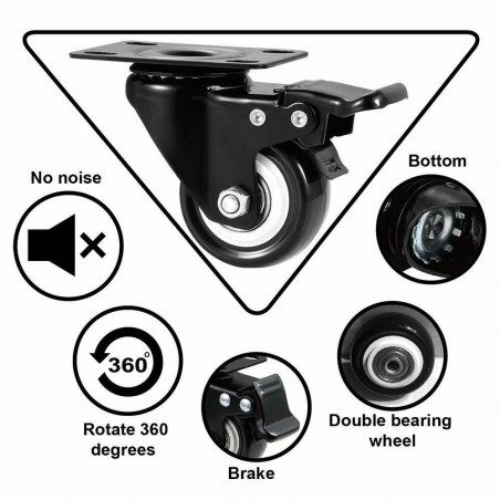 Set 4 Swivel Plate Casters 2.5" Black Polyurethane Wheels Total Lock Brake