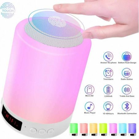 Wireless Bluetooth Speaker LED Touch Night Light Alarm Clock USB Rechargeable US