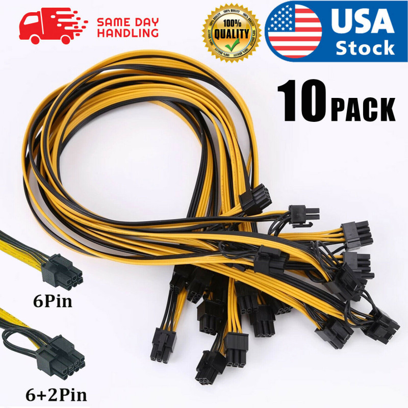 10pcs 50cm Quality Breakout Cable 6Pin to 8Pin (6+2Pin) PCI-E Cable 18AWG Mining