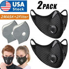 2PCS Activated Carbon Air Purifying Face Mask Cycling Reusable Filter Haze Valve