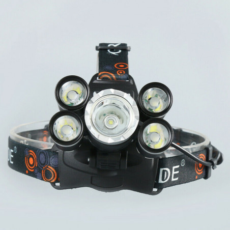 LED Headlamp 5 Head CREE XM-L T6 18650 Headlight Flashlight Torch Light