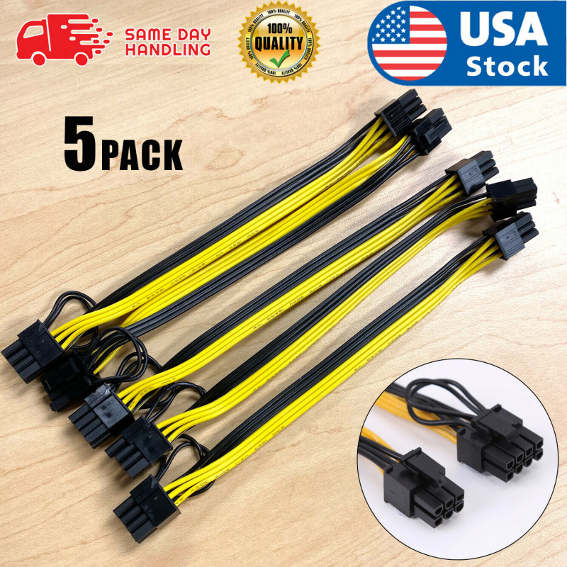 5pcs 20cm Quality Breakout Cable 6Pin to 8Pin (6+2Pin) PCI-E Cable 18AWG Mining