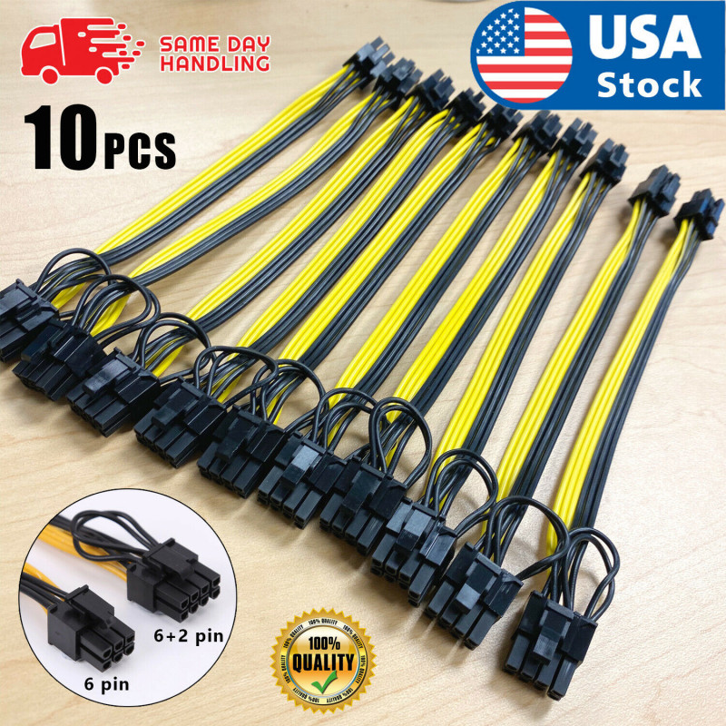 10pcs 20cm Quality Breakout Cable 6Pin to 8Pin (6+2Pin) PCI-E Cable 18AWG Mining