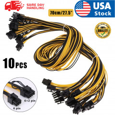 10pcs 70cm Quality Breakout Cable 6Pin to 8Pin (6+2Pin) PCI-E Cable 18AWG Mining