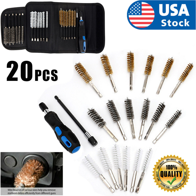 20pcs Pistol Gun Cleaning Kit Case Universal Brush Size 9/11/13/15/17 / 19mm