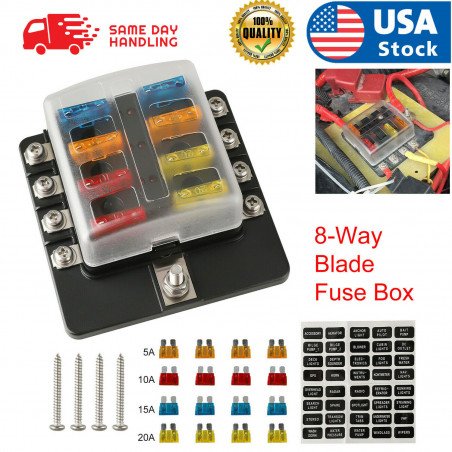 8 Way Car Boot Power Distribution 12~32V Blade Fuse Holder Box Block Panel Board