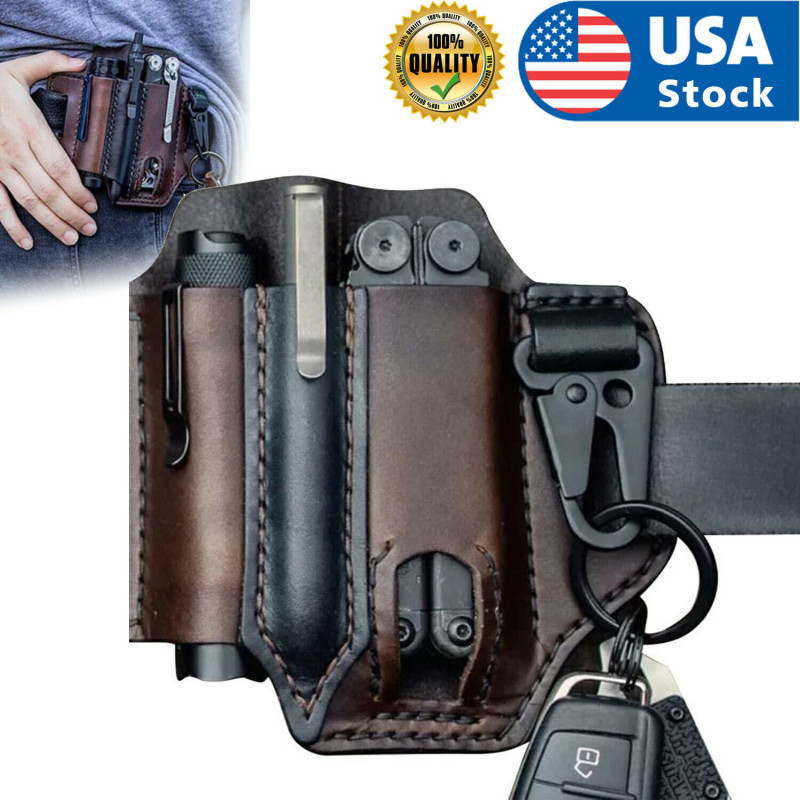 Men Multitool Leather Sheath EDC Pocket Organizer Storage Belt Waist Bag Gift TD