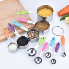 10PCS Measuring Cups and Spoons Set Stainless Steel Nonslip Silicone Handle