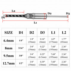 4Pc Woodworking Square Hole Drill Bits Wood Saw Mortising Chisel Cutter Tool Set