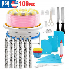 106pcs Set Cake Decorating Supplies Pieces Kit Baking Tools Turntable Stand Pen