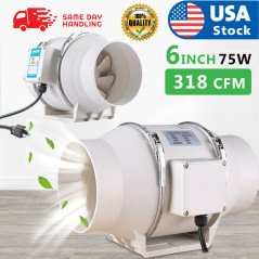 6''In line Duct Fan Mixed Flow Exhaust Fan Blower Ventilation 75W 318CFM