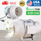 6''In line Duct Fan Mixed Flow Exhaust Fan Blower Ventilation 75W 318CFM