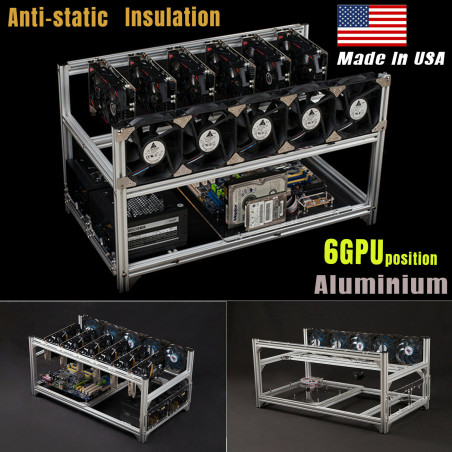 6 GPU Stackable Aluminum Mining Rig Frame Open Air Miner Case Ethereum ETH