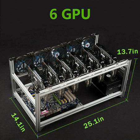 6 GPU Stackable Aluminum Mining Rig Frame Open Air Miner Case Ethereum ETH