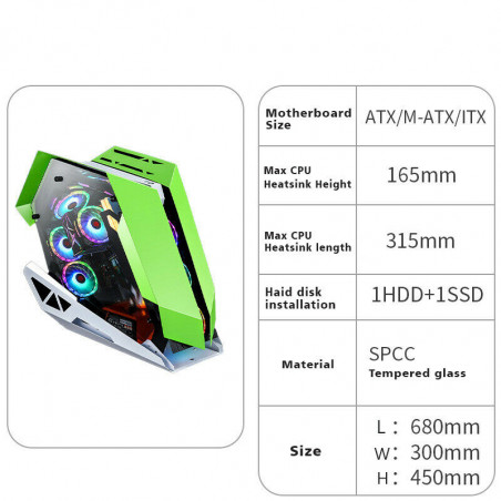 ATX Computer Gaming Case Tempered Glass DIY Special-Shaped Desktop USB3.0