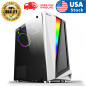 RGB Light Computer Case Tempered Glass Panels ATX Gaming  White PC Case